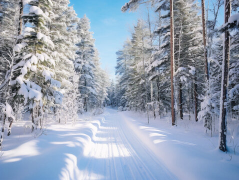A beautifully untouched crosscountry skiing path winding through snowy landscapes in image "00022 02 rl".