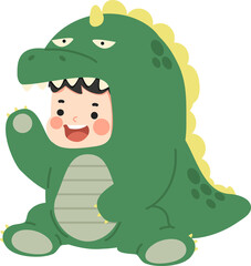 Kid boy dressed as a dinosaur character