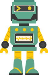 Funny green robot in flat style 