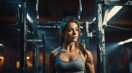 Obraz na płótnie Canvas Muscular woman doing pull-ups exercise, fitness 