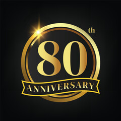 80th golden anniversary logo,with Laurel Wreath and gold ribbon Vector Illustration