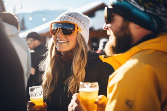 People on apres ski party on ski resort