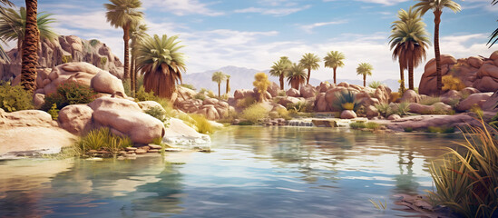 Oasis in the desert. AI generated.