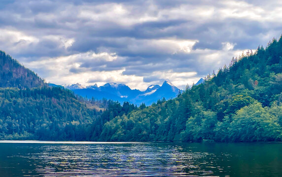 Hicks Lake and mountain landscape, Sasquatch Provincial Park, British Columbia, Canada
