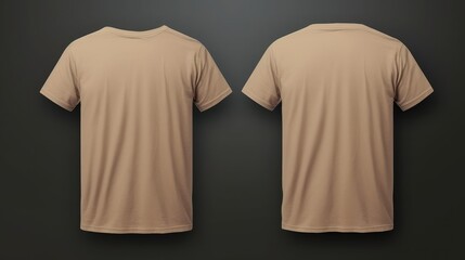 Two beige T-shirts one size on a one color background. Mock up. Blank for creating promotional products with prints and logo