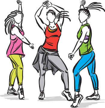 hip hop three dancers pretty women active lifestyle vector illustration