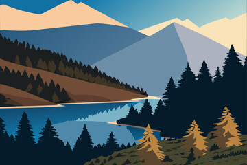 vector illustration of beautiful natural landscape with blue sky and trees