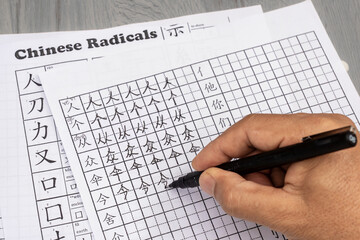 Learn to write mandarin characters with stroke order in class room