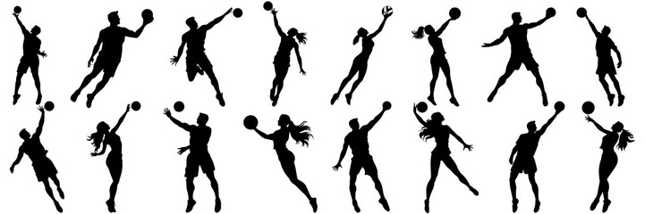 Volleyball silhouettes set, large pack of vector silhouette design, isolated white background