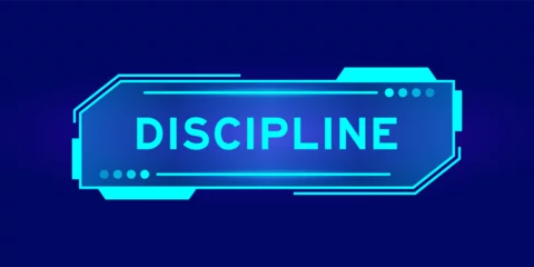 Fotobehang Futuristic hud banner that have word discipline on user interface screen on blue background © bankrx
