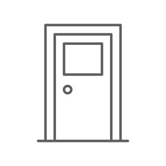 Door icon. Simple outline style. Front door with glass window, frame, construction, room, house, home interior concept. Thin line symbol. Vector illustration isolated. Editable stroke.