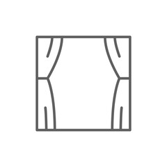 Window curtains icon. Simple outline style. Window frame with curtains, construction, room, house, home interior concept. Thin line symbol. Vector illustration isolated. Editable stroke.