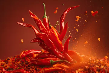 Keuken spatwand met foto Red hot chili pepper, burst of flavor. Generative AI © masharinkaphotos