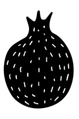 Pomegranate hand drawn silhouette isolated on white background. Fruit vector element. Garnet icon. 