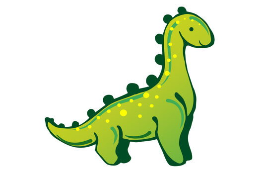 Cute Brontosaurus isolated on white background. Funny baby dinosaur sticker. Tirex vector graphic.