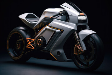 Modern Electric motorbike on black background.