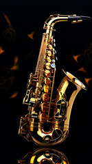 Naklejka premium saxofone de luxo em fundo preto 