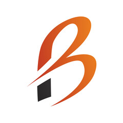 Black and Orange Slim Letter B Icon with Pointed Tips