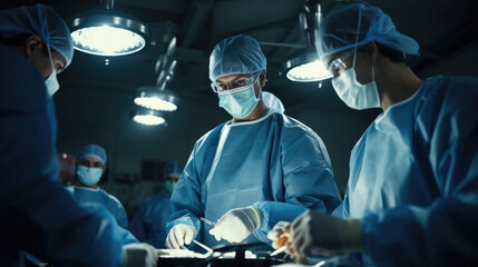 Medical Team Performing Surgical Operation in Operating Room. - obrazy, fototapety, plakaty