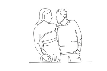 A couple vacationing together. Honeymoon one-line drawing