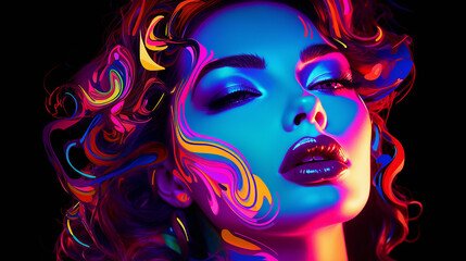 beleza contorno do rosto neon, contornos suaves, marcadores vibrantes