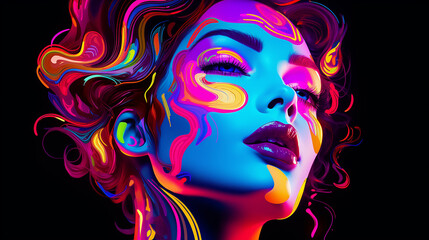 beleza contorno do rosto neon, contornos suaves, marcadores vibrantes