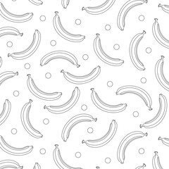 Seamless coloring pattern with bananas, small circles on white background