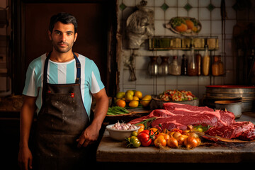 A Argentine Meat Vendor's Stall Showcases the Essence of Local Food Markets in Argentina, Where Community, Tradition, and Delicious Barbecue Come Together