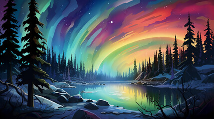 aurora boreal brilhante  - obrazy, fototapety, plakaty