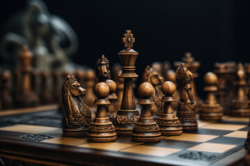 Surrounding and Protecting the king piece on a chessboard. Business strategic thinking concept - obrazy, fototapety, plakaty