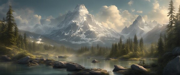 panorama of the mountains wallpaper - obrazy, fototapety, plakaty