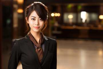 Fototapeta premium The receptionist of a luxury hotel at the lobby desk.