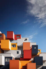 View of a colorful condominium with avant-garde architecture.