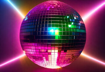 disco ball with bright lights for new year celebration party in nightclub