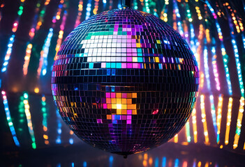 disco ball with bright lights for new year celebration party in nightclub