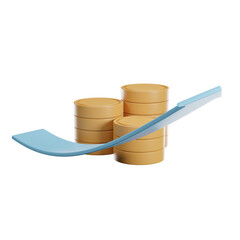 3d illustration of gold coins with growing arrow , finance , save money concept.