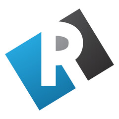 Blue and Black Rectangle Shaped Letter R Icon