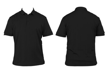 Blank shirt neck mockup template, front and back view, isolated black, plain t-shirt. Mockup. Printable polo shirt design presentation, clipping path.