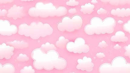 White 3d realistic clouds on a pink pastel background. soft round cartoon fluffy clouds seamless...