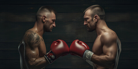 Fototapeta na wymiar Two boxers facing each other before starting a fight.