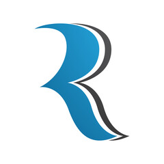 Blue and Black Wavy Shaped Letter R Icon
