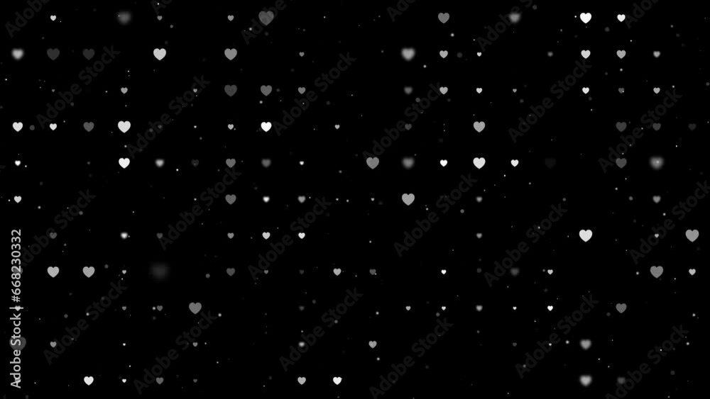 Poster template animation of evenly spaced hearts of different sizes and opacity. animation of transparency
