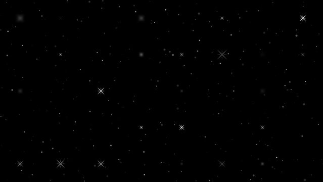 Template animation of evenly spaced star symbols of different sizes and opacity. Animation of transparency and size. Seamless looped 4k animation on black background with stars