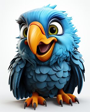  a blue bird with yellow beak and orange beak and eyes.  generative ai