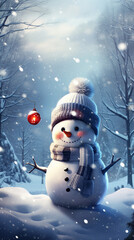 Obraz premium boneco de neve em fundo de inverno no natal 