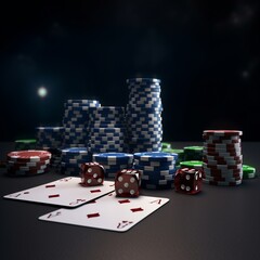 Obraz premium Chips for casinos and gambling. Cards, dice and casino chips. Luck concept