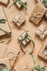 Christmas.Christmas gift box zero waste,Boxing Day, eco friendly packaging gifts kraft paper eco...