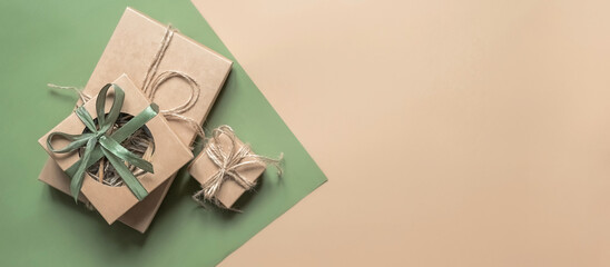 Christmas.Christmas gift box zero waste,Boxing Day, eco friendly packaging gifts kraft paper eco...