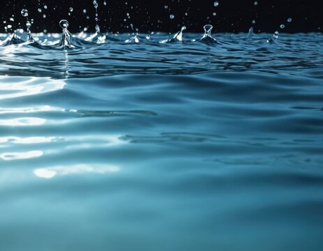 Moonlit blue oure and clear sea or lake water at night with water drops splashing