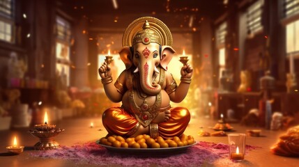 ganesha statue in the temple wallpaper ai generated art